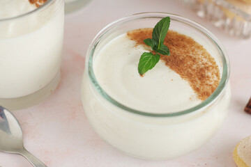 Glasses with traditional Italian dessert Zabaione made of eggs, sugar and wine