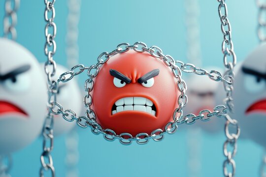 A vibrant illustration of anger trapped in chains. Cyberbullying on social media.