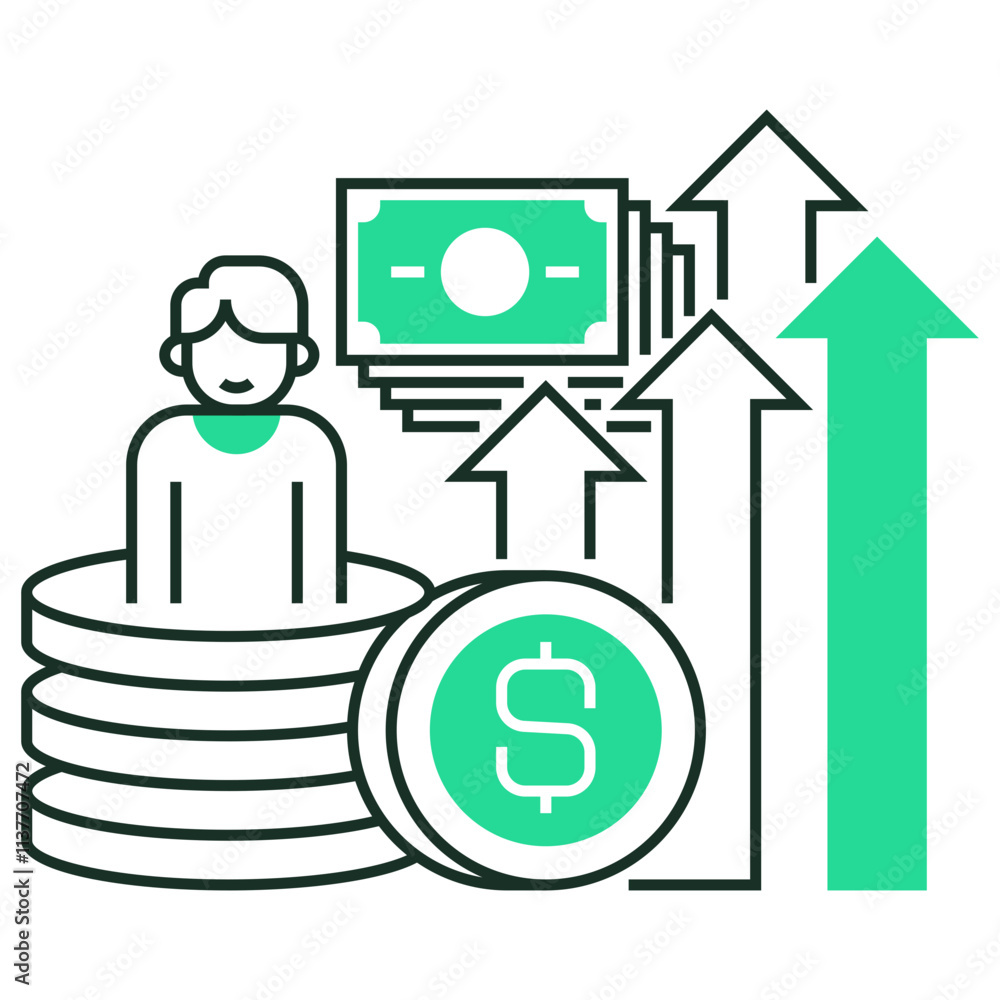 Poster salary raise line icon. linear style sign for mobile concept and web design. outline vector icon.