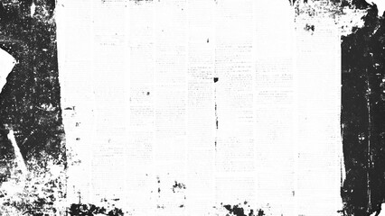 Vector white and black newspaper paper grunge vintage old aged texture. Vintage grunge newspaper collage background. Newspaper with old grunge vintage unreadable paper texture background.