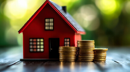 house model, with stacked coins, real estate concept