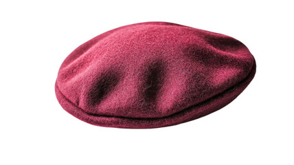Maroon beret hat resting on a flat surface with a soft texture, ideal for stylish outdoor wear in any season.