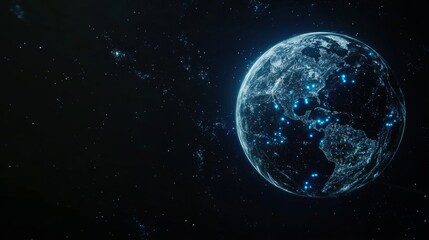 Fototapeta premium Abstract blue digital planet Earth with a global network and connectivity concept