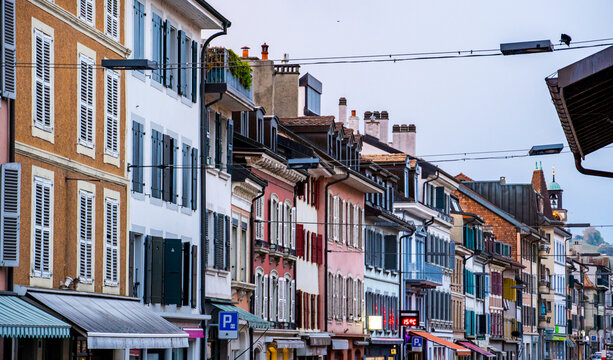Colorful Historic Facades in Rolle, Switzerland