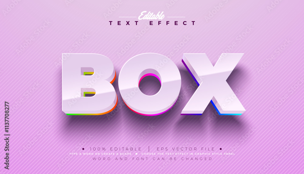 Fototapete box 3d text effect design editable and scalable vector graphic style effect with shadow and rainbow 
