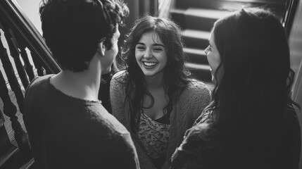 Happy Friends on a Staircase, Black & White | Authenticity