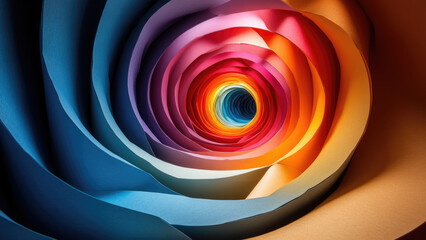 Abstract Spiral of Colorful Paper Layers in Gradient Hues