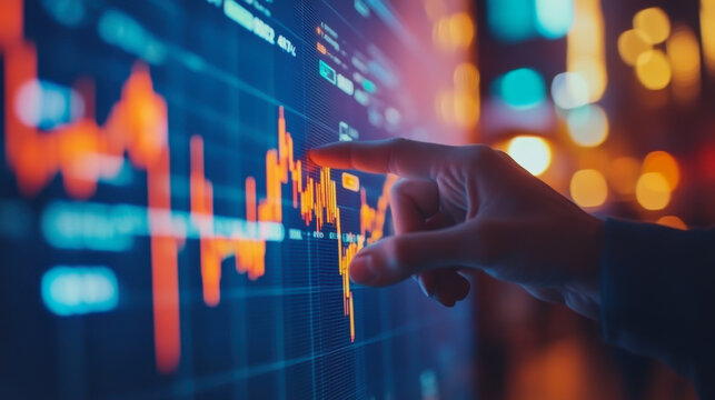 hand touchscreen, Stock market or forex trading graph finance and investment concept.