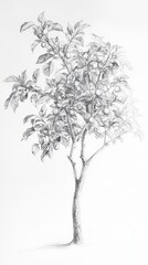 Detailed Pencil Drawing of a Small Tree with Fruit