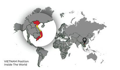 VIETNAM Position Inside the World with Flag in Map