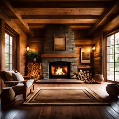 cozy, rustic interior of a wooden room, featuring walls and floors