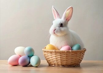 Minimalist Easter Bunny Basket Clipart - Simple Easter Bunny Illustration