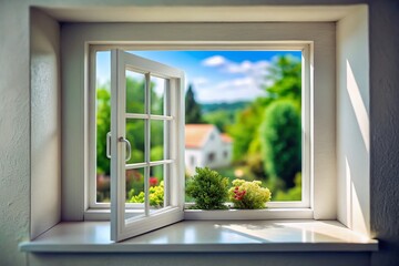 Tilt-Shift Miniature White Window, Isolated Window PNG,  Miniature Photography, Diorama Window, White Frame Window, Small Window Image,  Window Background