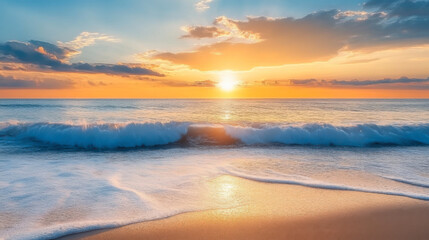 Obraz premium wave and sunset on a background a sea
