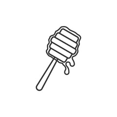 Outline of Honey Dipper Dripping Sweet Golden Honey on White Background