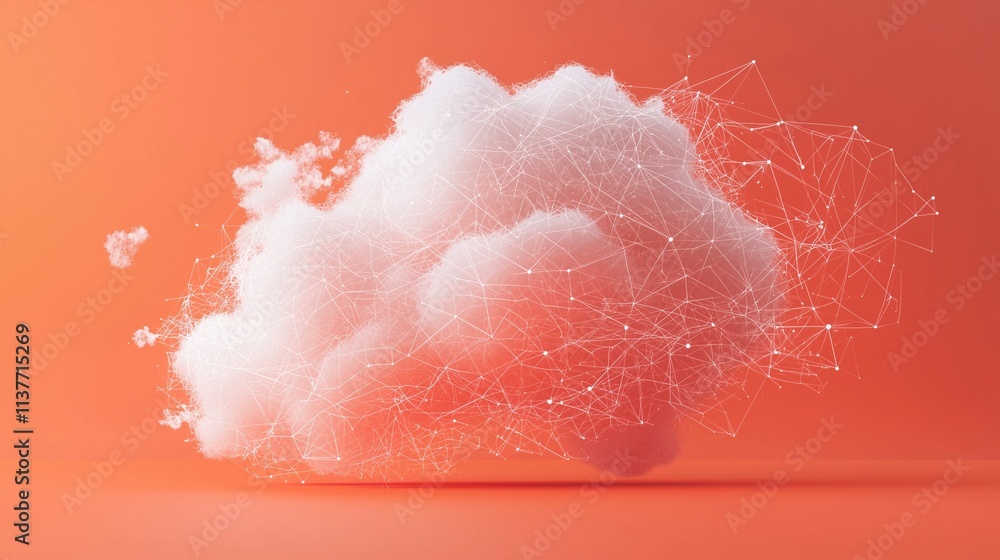 Poster cloud with digital network links, symbolizing hybrid cloud connectivity and integration.