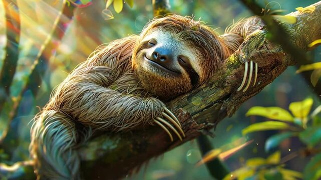 sloth sleeping in a tree Video 4K