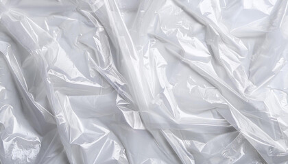 Obraz premium Crumpled Polyethylene Film Texture. White Wrinkle Plastic Packaging Background
