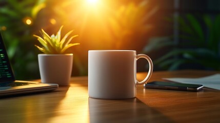 Mug Mockup in Financial Planner's Office. Generative AI