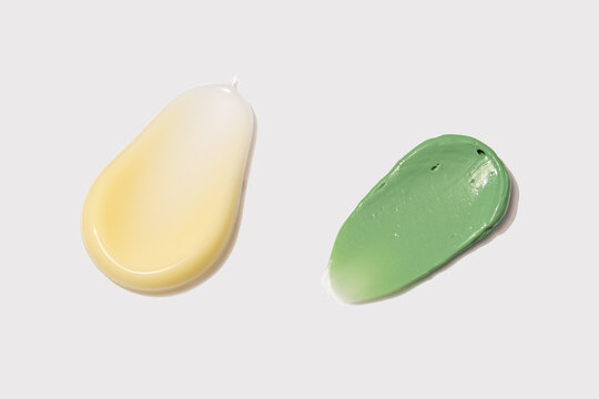 Green and yellow face mask swatches for skin care