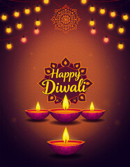 Happy Diwali illustration. Pattern for banners, covers, greeting cards, for printing on wall decorations.