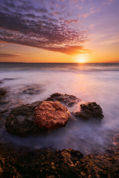 Sunset Over Rocks on the Shoreline, Cabo Roig, Alicante