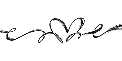 Creative One Continuous Line of Grunge Icon Heart. Cute doodle love sign isolated on white background. Scribble heart shapes drawn with markers and chalk