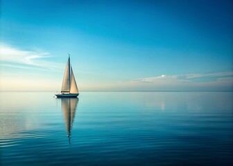 Fototapeta premium Minimalist Sailboat Ocean Photography: Serene Seascape, Single Sailboat, Blue Ocean, Minimalist Art