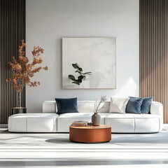Modular sofa against stucco wall and Minimalist interior design living room