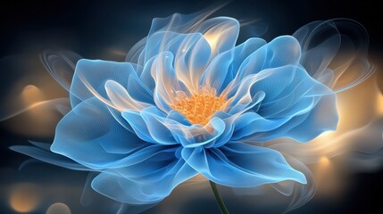 A stunning symmetrical blue fractal flower design created using advanced digital logarithm techniques