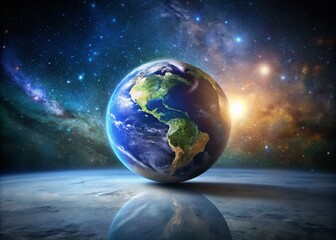 Fototapeta premium Minimalist Space Earth Background: Cosmic Landscape, Planet Earth, Starry Night, Galaxy, Dark Universe, Celestial Sphere, Night Sky, Astronomy Photography