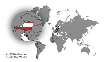 AUSTRIA Position Inside the World with Flag in Map