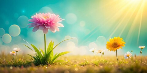 Obraz premium Minimalist Spring Summer Still Life: Whimsical Color Palette AI Art Landscape Photography