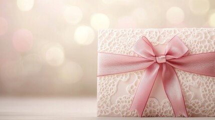Fototapeta premium Elegant Lace Box with Pink Ribbon Bow Decoration