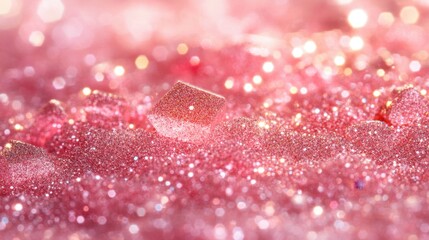 Sparkling Pink Glitter Background with Shimmering Crystals and Bokeh Effect