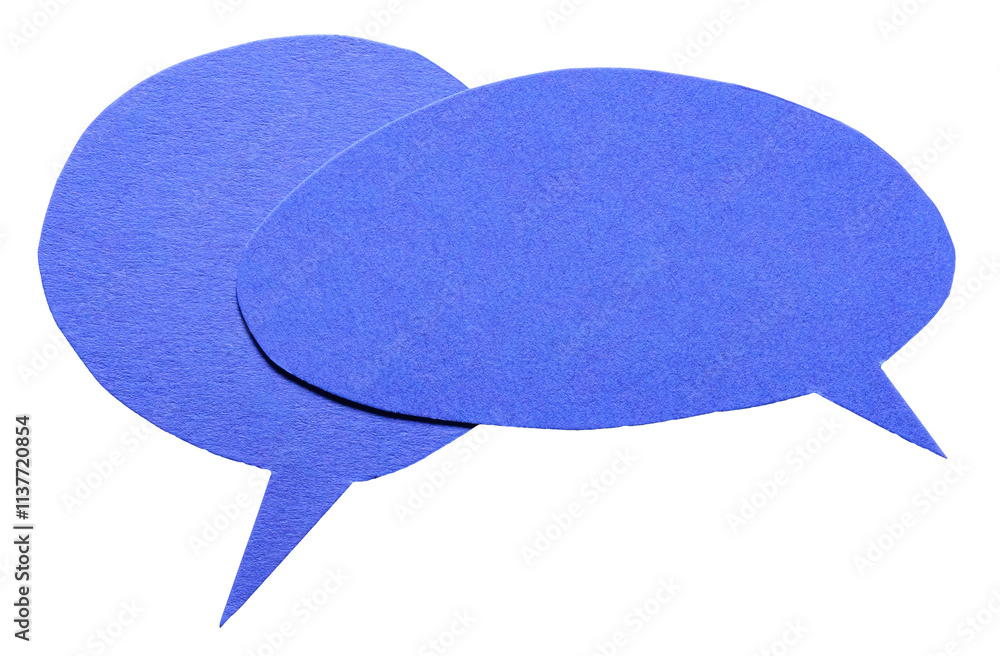 Fototapete blue round blank cut out cardboard paper speech bubbles with rough edges and copy space for text on 