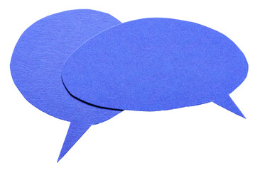 Blue round blank cut out cardboard paper speech bubbles with rough edges and copy space for text on...