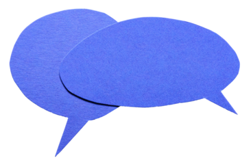 Blue round blank cut out cardboard paper speech bubbles with rough edges and copy space for text on transparent png background design element