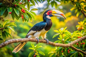 Fototapeta premium Udawalawe National Park Malabar Pied Hornbill Aerial View - Sri Lanka Wildlife Photography