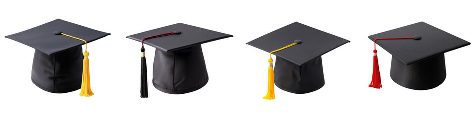 Graduation ceremony with students in traditional mortarboard caps and academic gowns celebrating their academic achievement and success in higher education