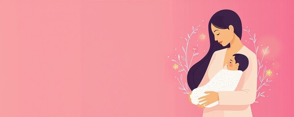 Illustration of a loving mother cradling her newborn