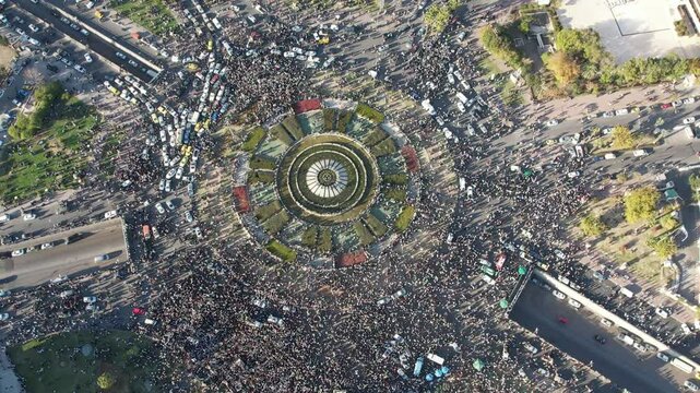 Aerial view of Damascus. Syrians celebrating the fall of Bashar al-Assad's regime. 