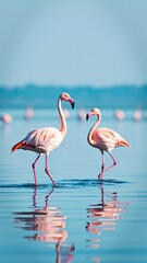Romantic moment of two flamingos forming a heart shape with their necks