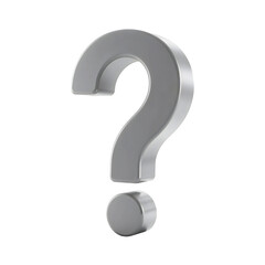 silver question mark 3d isolated on cutout, transparent png