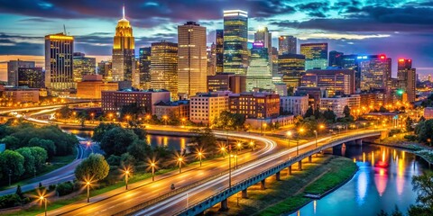 Fototapeta premium Minneapolis Night Photography: Candid Cityscapes, Urban Exploration, Nightlife, Vibrant Lights