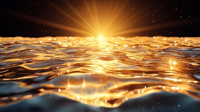This illustration showcases a stunning seamless texture of shiny rays reflecting off the water, creating a mesmerizing caustic pattern against a deep black background when viewed from the top.