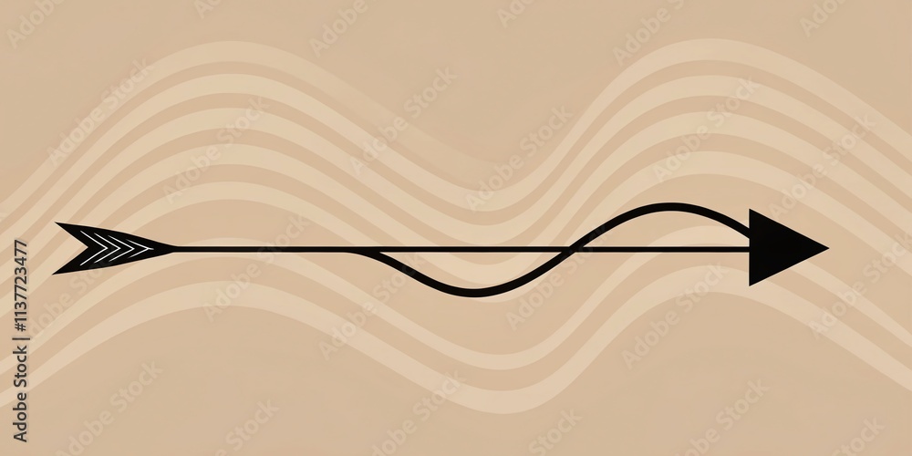 Poster modern black arrow pointer illustration with wavy design elements in rule of thirds composition for 