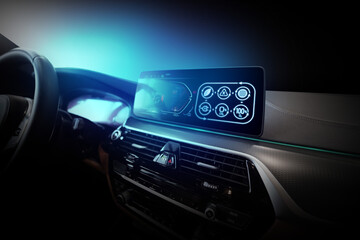 Naklejka premium Electric car display screen that is showing the display of electric charging.