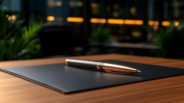 Modern Office Desk Setup with Luxury Pen. Generative AI