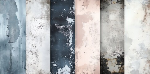 Set of six vertical textured grunge wall backgrounds.